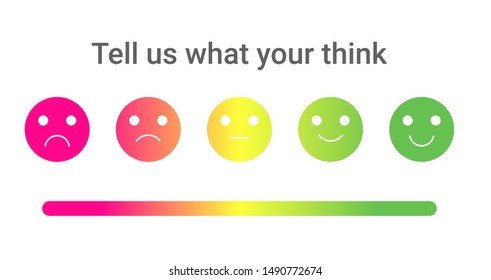 Set of the colorful emotions with different mood from angry to happy. Smile with five emotions: dissatisfied, sad, indifferent, glad, satisfied. Element of UI design for estimating client service