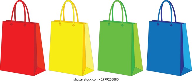 Set von farbenfrohen, leeren Papierhacken einzeln auf weißem Hintergrund. Business-, Shopping-Mall-, Retail-, Sale- und Online-Commerce-Konzept. Vektorgrafik