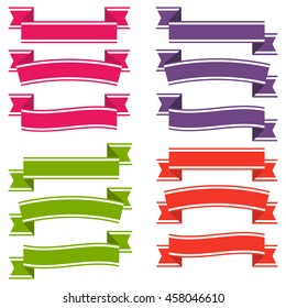 Set of  Colorful Empty Ribbons And Banners. Ready for Your Text or Design. Isolated vector illustration.