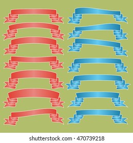Set of  Colorful Empty Ribbons And Banners with Curves. Ready for Your Text or Design. Isolated vector illustration.