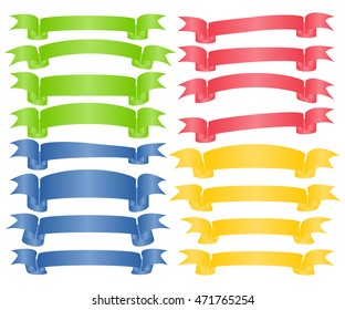 Set of  Colorful Empty Ribbons And Banners with Curves. Ready for Your Text or Design. Isolated vector illustration.