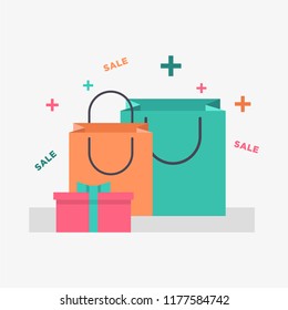 Set of Colorful Empty Shopping Bags and gift boxes. Vector Illustration