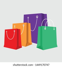 Set of Colorful Empty Shopping Bags Isolated in White. Vector Illustration