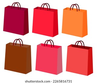 Coloridas bolsas de compras vacías aisladas en blanco.Ilustración vectorial