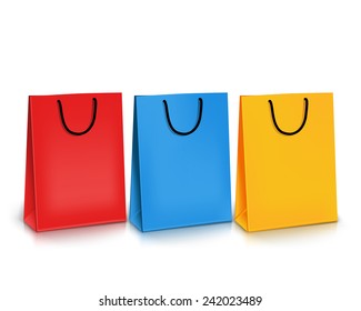 Set of Colorful Empty Shopping Bags Isolated in White. Vector Illustration