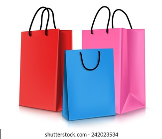 Set of Colorful Empty Shopping Bags Isolated in White. Vector Illustration