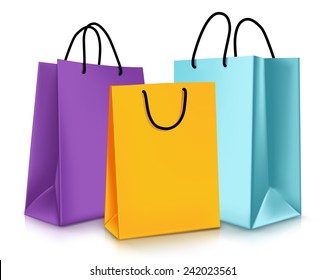 Set of Colorful Empty Shopping Bags Isolated in White. Vector Illustration