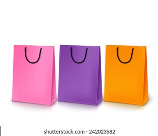 Set of Colorful Empty Shopping Bags Isolated in White. Vector Illustration