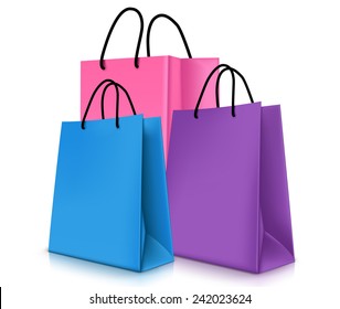 Set of Colorful Empty Shopping Bags Isolated in White. Vector Illustration