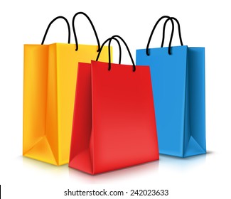 Set of Colorful Empty Shopping Bags Isolated in White. Vector Illustration