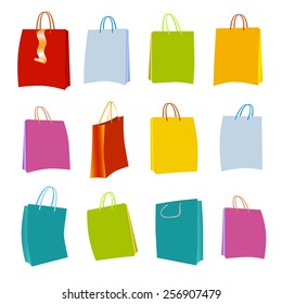 Set of Colorful Empty Shopping Bags Isolated in White. Vector