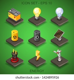 Set of colorful energy related icons drawn in vector