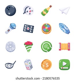 Set of Colorful Entertainment and Hobbies Icons

