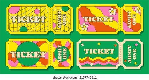 Set Colorful Entrance Tickets for One Person in a Retro Groove Style