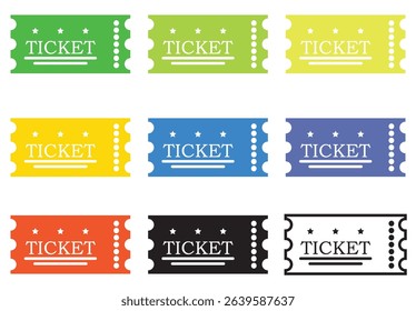 Set of Colorful entry ticket Icons. Vector illustration.