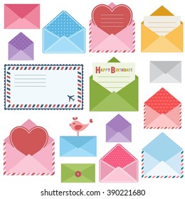 set of colorful envelopes