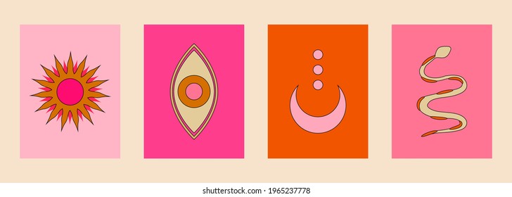 Set of colorful esoteric posters digital vector art.