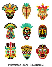 Set of colorful ethnic, african, mexican mask, ritual element