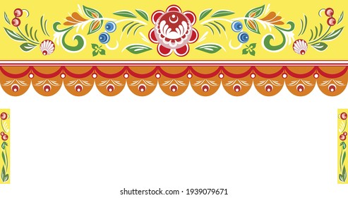 A set of colorful ethnic elements (khohloma) from slavic culture. May be arranged as a bench
