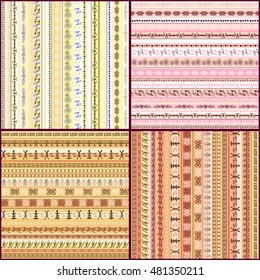 Set of colorful ethnic seamless pattern design with strips. Vector illustration. African motive background