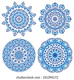 Set of colorful ethnicity round ornament, mosaic vector illustration