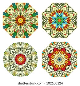 Set of colorful ethnicity round ornament, mosaic vector stained glass