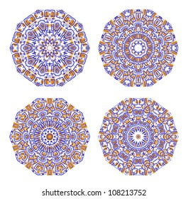 Set of colorful ethnicity round ornament, mosaic vector illustration