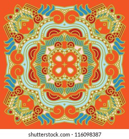 Set of colorful ethnicity square ornament, mosaic vector stained glass