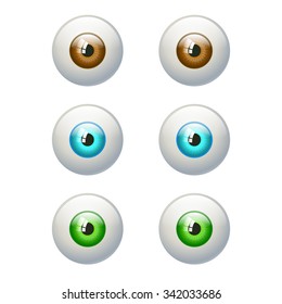 Set of colorful eyes. Brown, blue, green eye. Vector illustration isolated on white