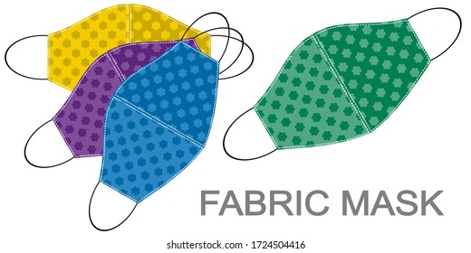 A set of colorful fabric face mask isolated on white background. To protect you from viruses, illness and allergies.