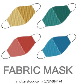 A set of colorful fabric face mask isolated on white background. To protect you from viruses, illness and allergies.