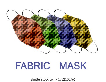 A set of colorful fabric face mask isolated on white background. To protect you from viruses, illness and allergies.