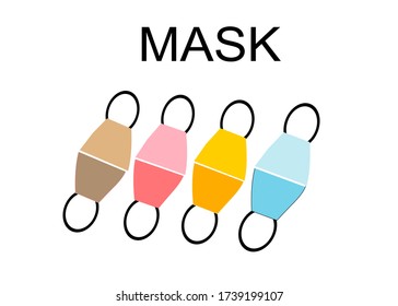 A set of colorful fabric face mask. Protect you from viruses, bacteria, illnesses and allergies. Isolated on white background.