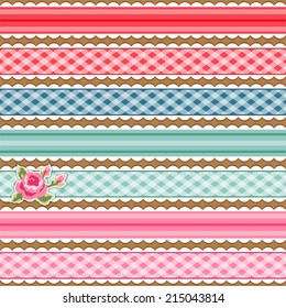 Set of colorful fabric gingham and striped fabric ribbons for your decoration