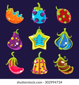 Set Colorful fantasy fruits, vector illustration