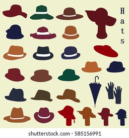 A set of colorful fashion hats 