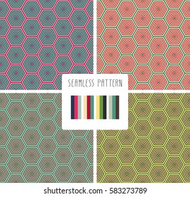 Set Of Colorful Fashion Print Geometric Poligonal Pattern