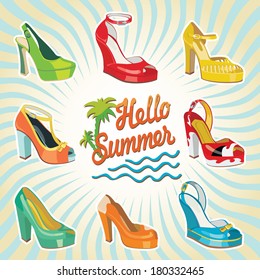 Set of Colorful fashion women's shoes,open shoes,High heel shoes ,gorgeous shoes,open toe shoes.Casual and festive.