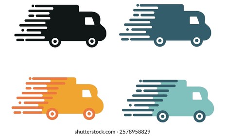 A set of colorful fast delivery trucks