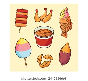 Set of colorful fast food cartoon icons. Isolated vector. - eps 10