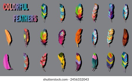set of colorful feathers icon.