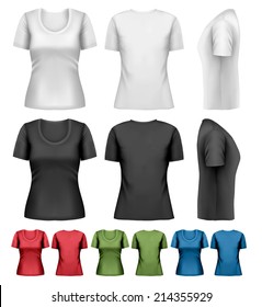 Set of colorful female t-shirts. Vector.