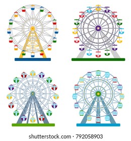 Set of colorful ferris wheels on white background, vector illustration