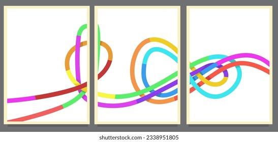 set of colorful figur of eight knot loop. rope line abstract style painting vector illustration