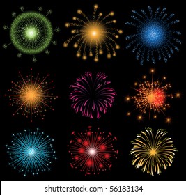 set of colorful fireworks