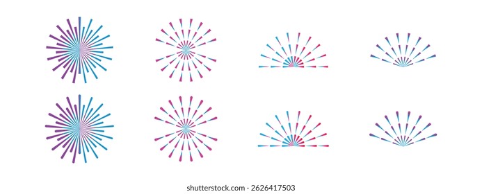 set of Colorful Fireworks or Burst icon on white background vector illustration.