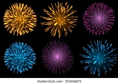 Set of colorful fireworks, EPS 10 contains transparency.