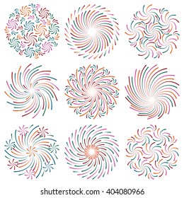 Set of colorful fireworks. Good for party and holiday events, invitation cards, banners. Design elements. Vector illustration.