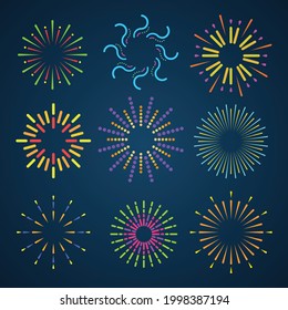 Set of colorful fireworks icons.