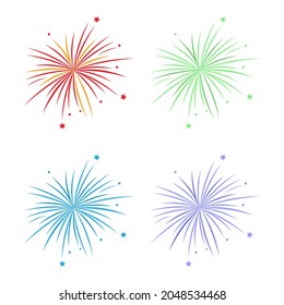set of colorful fireworks on white background, vector illustration